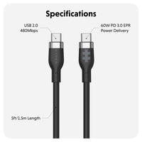 HyperJuice 60W Silicone USB-C to USB-C Cable (1.5M/5Ft) - Black