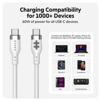HyperJuice 60W Silicone USB-C to USB-C Cable (1.5M/5Ft) - White