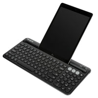 Multi-Device Bluetooth® Antimicrobial Keyboard with Tablet/Phone Cradle (Black)