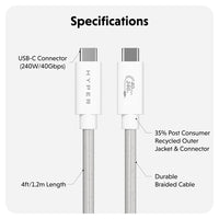 HyperDrive® Next USB4 Type-C Performance Cable (1.2M/4Ft) - White