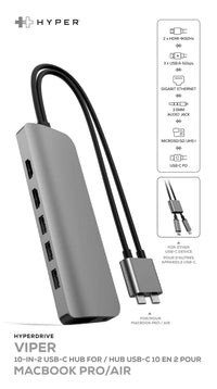 HyperDrive VIPER 10-in-2 USB-C Hub - Grey